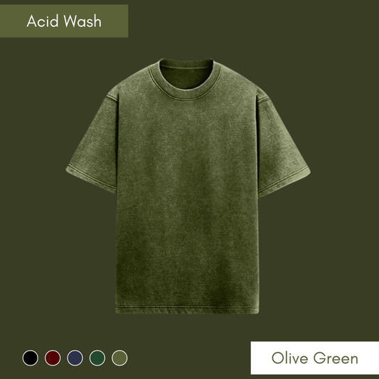 Olive Green Acid Wash Oversized T-shirt: Unisex